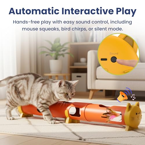 PAWSPIK Electric Feather Teaser Tube Cat Toy, Interactive Automatic Cat Toy for Indoor Cats, Smart Random Feather Play, Long Battery Life, Pet-Safe Materials (Large)