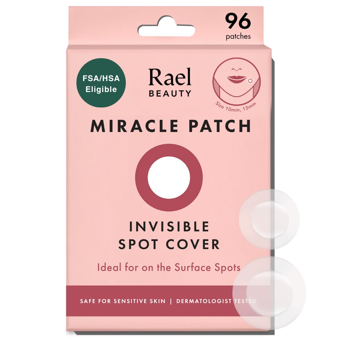 Rael Pimple Patches, Miracle Invisible Spot Cover - Hydrocolloid Acne Pimple Patch, Absorbs Zits & Blemish, Korean Skin Care, 2 Sizes