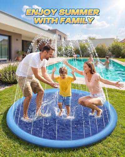 Raxurt Non-Slip Splash Pad for Kids and Dog, 67'' Splash Pad Thicken 0.58mm for Kids Ages 4-8 Toddler Baby Splash Sprinkler Pad Dog Pool Summer Outdoor Water Toys for Boys Girls