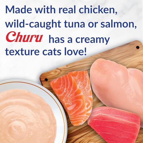INABA Churu Cat Treats, Lickable, Squeezable Creamy Purée Cat Treat with Green Tea Extract & Taurine, 0.5 Ounces Each Tube, 24 Tubes (4 per Pack), Chicken Recipe