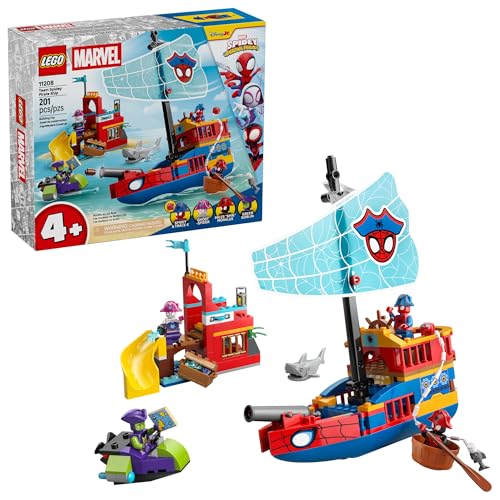 LEGO Marvel Spidey and His Amazing Friends Team Spidey Pirate Ship Building Toy for Kids - Super Hero Pretend Play Set for Preschool Boys & Girls, Ages 4+ - Gift Idea for Birthdays - 11208