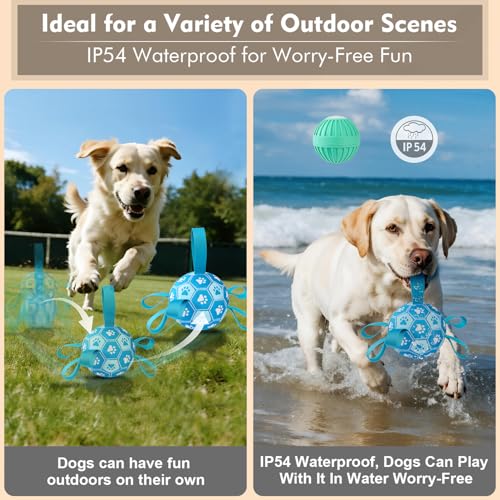 Interactive Dog Toys Dog Soccer Ball to Keep Them Busy,Durable Automatic Moving Jumping Dog Balls with Straps for Small/Medium/Large Dogs, USB Rechargeable,Not for Aggressive Chewers