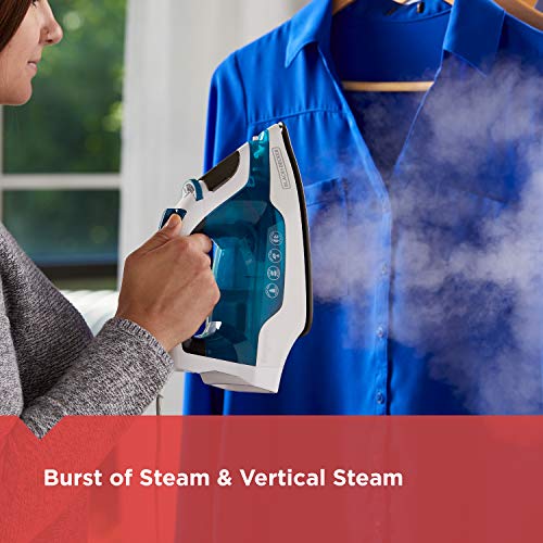 BLACK+DECKER Easy Steam Iron for Clothes with SmartSteam Technology | SmartSteam iron with stainless soleplate, anti-drip system and vertical steam for smooth wrinkle removal.