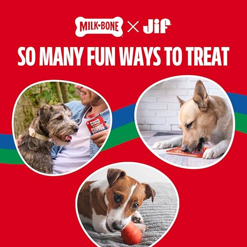 Milk-Bone Natural Peanut Butter Spread with Jif, Lickable Dog Treats in a Squeezable Pouch, 5 Oz. (Pack of 4)