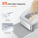 Stainless Steel Litter Box | XL Enclosed Cat Litter Boxes with Lid for Big Cats | High Sided, Anti-Urine Leakage | Non-Stick Bottom & Includes Litter Mat & Metal Scoop