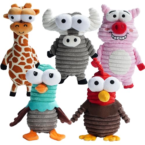 Nocciola 5-Pack Squeaky Dog Toys, Durable Stuffed Critter Zoo Dog Toys with Unique Squeak Sounds to Keep Dogs Busy, Puppy Toys for Small, Medium, and Large Dogs