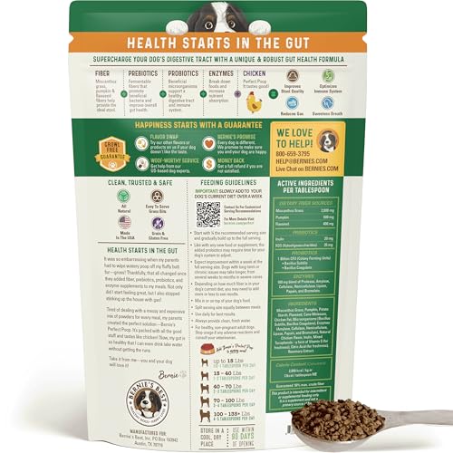 Bernie's Perfect Poop 4-in-1 Dog Digestion Supplement, Chicken, 12.8 oz | Digestive support for firm stools, diarrhea, constipation, gas and stool odor with fiber, prebiotics, probiotics and enzymes