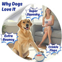 3 in 1 Squeaky Soft Plush Durable Dog Chew Toy for Aggressive Chewers, No Stuffing Interactive Tough Rip & Reveal Crinkle Blue Shark Ball in Gift Box, Puppy, Small & Large Breed Pets Birthday Present