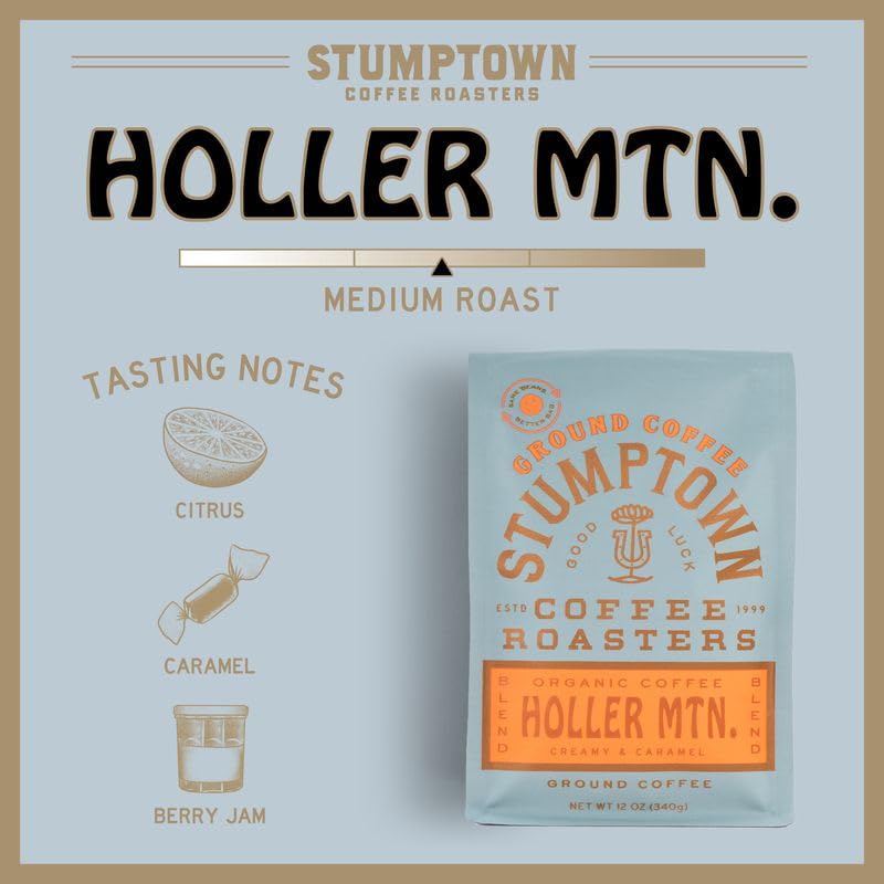 Stumptown Coffee Roasters, Organic Medium Roast Ground Coffee, 100% Arabica Coffee - Holler Mountain 12 Ounce Bag, Flavor Notes of Citrus Zest, Caramel and Hazelnut