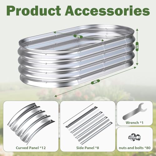 Galvanized Raised Garden Bed Outdoor, 4x2x1ft(2Pack) Metal Heavy Duty Planter Boxes for Gardening, Easy Assemble Bottomless Small Oval Plant Container Kit for Vegetable, Flower, Fruit, Silver