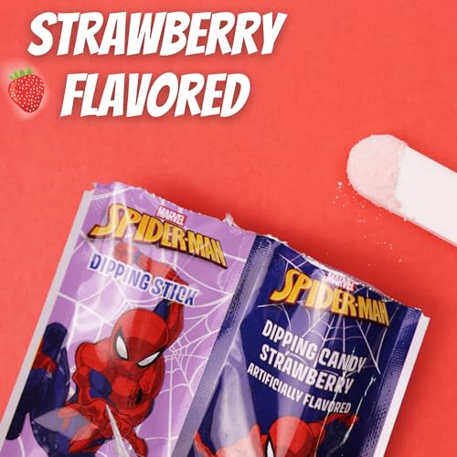 Spiderman Candy Dipping Sticks Strawberry Flavored Powder, Birthday Party Treats, 20 Pouches