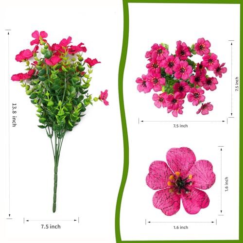 Artificial Flowers for Indoor & Outdoor Decoration - 12 Bundles Faux Daisies with Eucalyptus Leaves Fake Greenery for Garden, Home, Porch, Patio, Boxwood (12 Pcs Mix Pink Red Purple Yellow)
