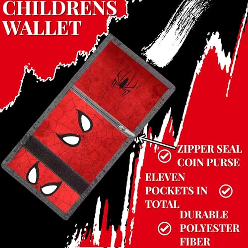 Red Superhero Wallet and Red Kids Backpack Gift Set | 12”x16”x6” Children's School Bags & 5”x10” Kids Wallet for Boys and Girls with Spidey Movie Theme - Back-To-School Bags