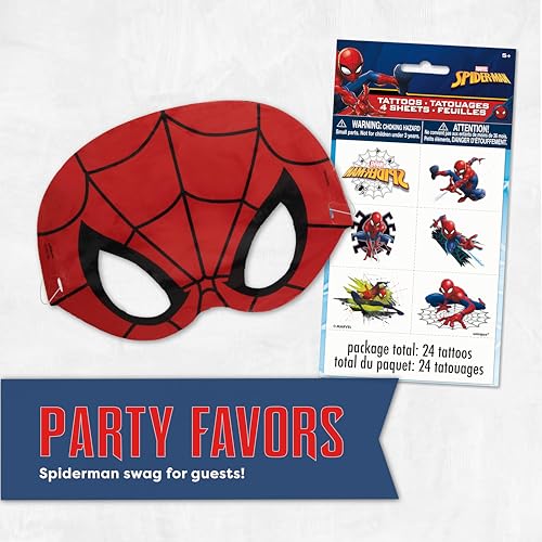 Spiderman Birthday Decorations | Spiderman Party Supplies | Serves 16 Guests | Marvel Superhero Spidey and His Amazing Friends | Table Cover, Spider Man Banner, Plates, Napkins, Masks and Button |
