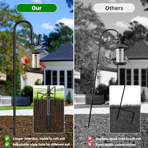 COCONUT 62" Shepherds Hooks for Outdoor, Bird Feeder Pole with 5 Prong Base, Adjustable Height Shepherds Hook for Hummingbird Feeder, Bird Feeder, Lightweight Plant, Wind Chimes, Lanterns (1 Pack)