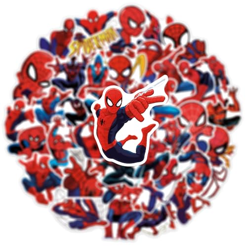 50pcs Spiderman Stickers for Water Bottle, Cool SuperHero Movie Waterproof Vinyl Decal for Kids Teen Adult Laptop Skateboard Phone Travel Case Bike Guitar Computer