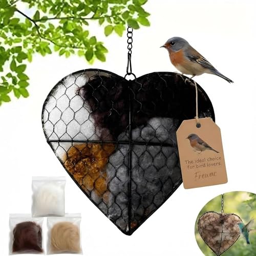 Handmade Fiber Bird Nesting Heart, Nesting Material for Wild Bird, Refillable Nesting Accessories, Hummingbird Nest/House, Outdoor Garden Decortion, Gifts for Bird/Nature Lovers (1pc)