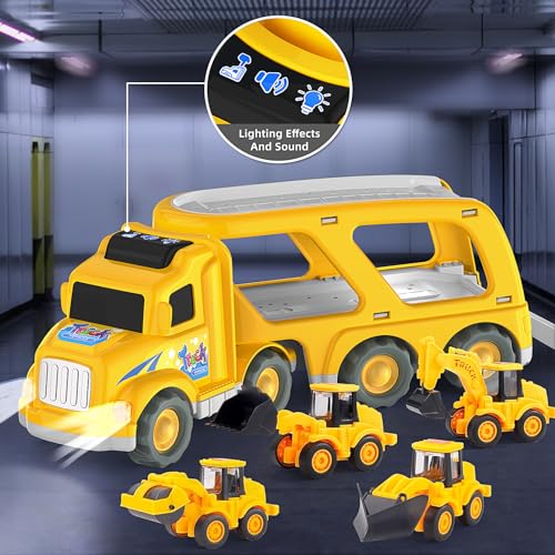 Veslier Construction Truck Toys for Boys Girls Age 3 4 5 6 Years Old，Carrier Transport Trucks for Kids 3-4 3-5 Year Old，Christmas Birthday Gift Toddler Toys.