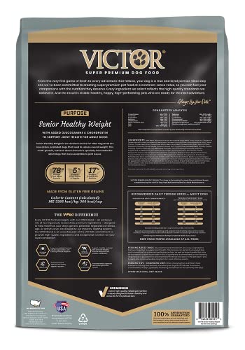 VICTOR Super Premium Dog Food – Purpose – Senior Healthy Weight Management – Dry Dog Food for Adult Dogs – Gluten Free with Glucosamine and Chondroitin, for Hip and Joint Health, 15lbs