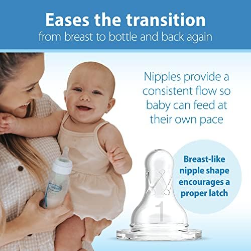 Dr. Brown's Natural Flow Anti-Colic Options+ Narrow Baby Bottle, 4 oz/120 mL, with Level 1 Slow Flow Nipple, 0m+, 4 Pack