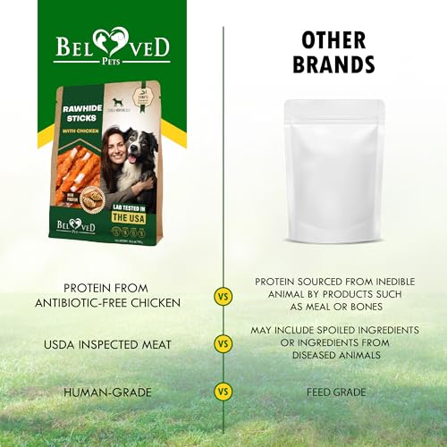 Beloved Pets Dog Treats & Long Lasting Rawhide Chews Wrapped Chicken 10.6 Oz – Pet Bones Sticks for Large, Medium & Small Breeds – Aggressive Chewers Snacks – Puppy Toys Treats