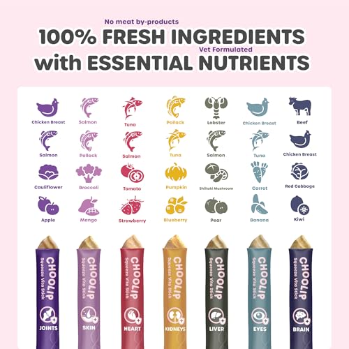 Choolip Squeeze Vita Stick Lickable Cat and Dog Treats - 7-Count Variety Pack - Creamy Puree with Multivitamins for Joints, Skin, Heart, Kidney, Liver, Eyes & Brain - Grain-Free & Vet-Formulated