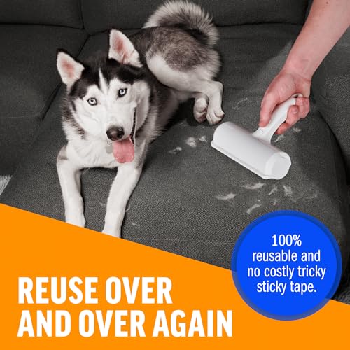 ChomChom Roller Pet Hair Remover – Original Size Reusable Lint Roller for Cat & Dog Hair on Furniture, Couch, Carpet, Car, Rugs & Bedding – Portable, Eco-Friendly (White)