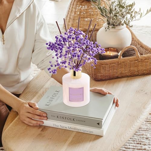 Reed Diffuser - Lavender Garden 6.7 Fl.oz Reed Diffuser Set with Sticks & Preserved Baby's Breath, Reed Diffuser for Home Bathroom Shelf Decor
