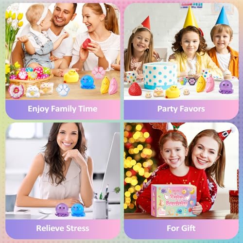 20Pcs Taba Squishy Pack Fidget Toys, Include Squishies Chick, Cat Paws, Hamster, Strawberry Toys, Sensory Toys for Kids, Classroom Birthday Gifts, Goodie Bag Stress Relief Toys (11big+9small)
