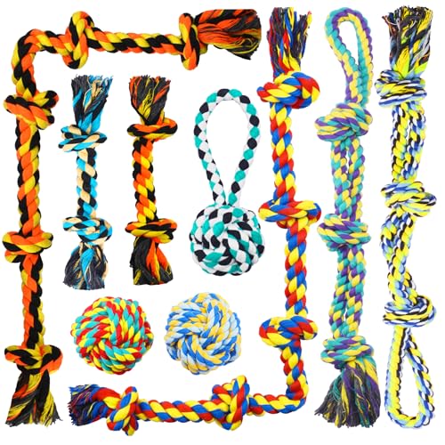 Speedy Panther 9 Pack Large Dog Rope Toys for Aggressive Chewers, 5 Knots Indestructible Chew Toy Kit for Medium Large Dogs, Puppy Teething Tug Toy, Colourful Cotton Dog Rope Toys