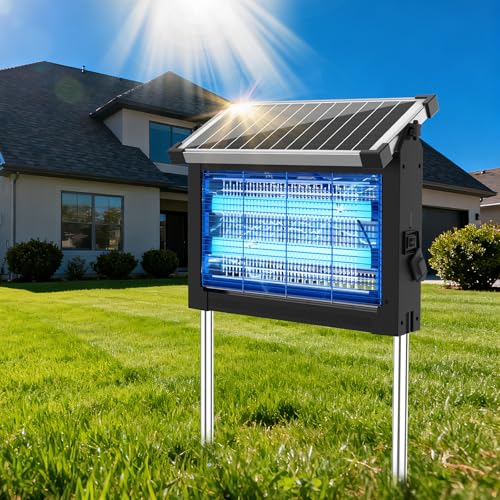 OnBeam Solar Bug Zapper Outdoor, 4500V Mosquito Zapper Fly Trap for Patio | 10W Solar Panel, IPX5 Waterproof, Auto Mode, Solar Powered, USB C Charging, Electric Rechargeable Mosquito Killer for Garden