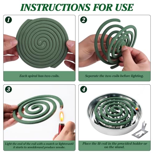 Natural Essential Oil Scented Coils for Outdoor Patio & Backyard, Fresh Long-Lasting Aroma, Each Coil Burns 5–7 Hours, Includes 80 Coils, 4 Holders & 8 Stands