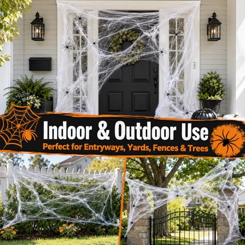 MAQIHAN 1000 sqft Spider Webs Halloween-Decorations Halloween Spider Web Cobwebs Halloween Decorations with 40 Fake Spiders Super Stretch Cobwebs for Halloween Decor Outdoor
