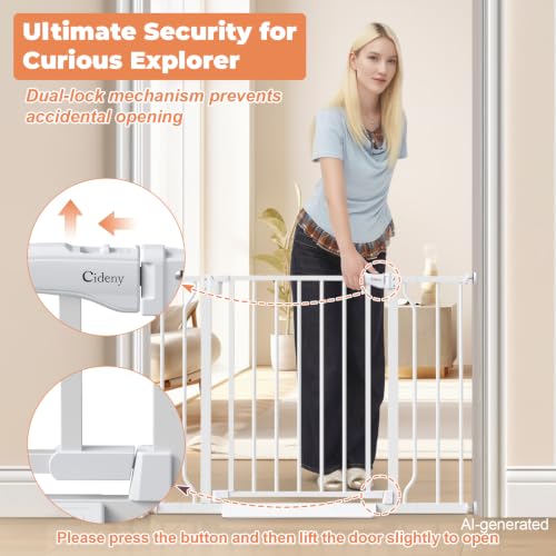 Baby Gate No Drilling, 29"-40" Dog Gate Indoor for Stairs & Doorways | Auto Close, Pressure Mounted Adjustable Pet Gate Indoor, Easy Walk Through Child Gate for Baby & Pet Stroller Friendly, White