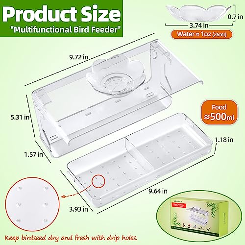 WENMIXER Window Bird Feeder with Non-Marking Self-Adhesive Hooks, Clear and Transparent, Outdoor Wild Bird Watching Gift, Garden Decor (Standard)