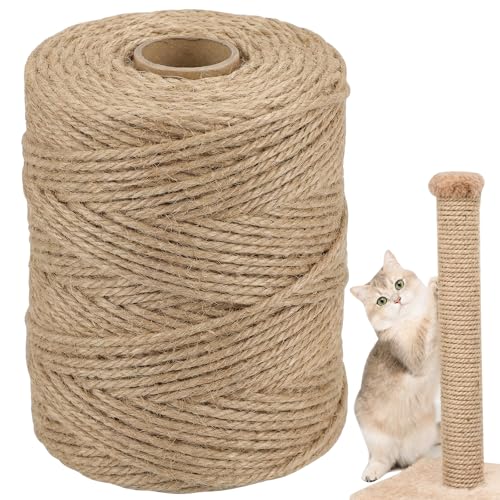 Natural Sisal Rope for Cat Scratcher, 1/4 Inch x 164 Feet Cat Rope, Heavy Duty Sisal Twine for Cats Scratching Post Replacement, and Crafts Gardening Home Decorating