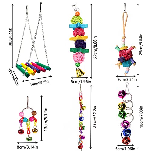 8 Pcs Parakeet Cockatiel Bird Toys, Parrots Cage Accessories Swing Wooden Perch Chewing Toy for Budgerigar, Conures, Love Birds, Finches, Budgies