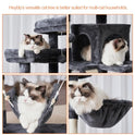 Heybly Cat Tree, 71-Inch-Tall Tower for Indoor Cats with 2 Perches, 2 Big Condos, 2 Hammocks, Basket, Scratching Pad, Large Cat Furniture and Condo, Smoky Gray HCT034G