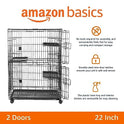 Basics Large 3-Tier Cat Cage Playpen with Easy to Clean Removable Tray, Front Doors, Portable, Foldable, 35.8" x 22.4" x 50.6", Black