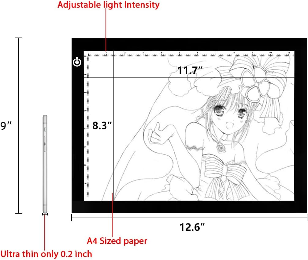 LitEnergy A4 LED Copy Board Light Tracing Box, Adjustable USB Power Artcraft LED Trace Light Pad for Tattoo Transferring, Drawing, Sketching, Animation, Stenciling, Diamond Art Painting Accessories