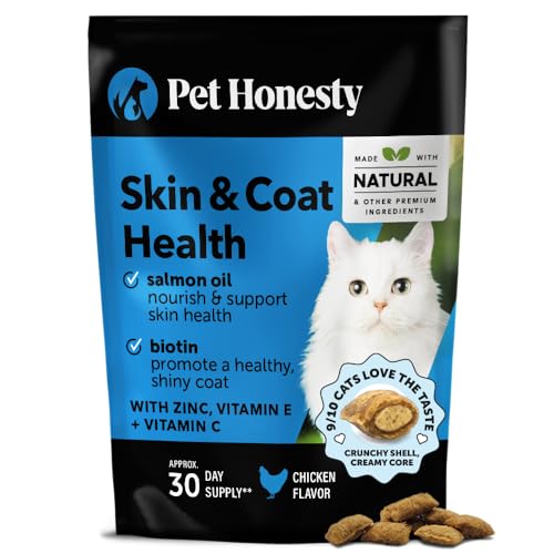 Cat Skin & Coat Health Chews – Crunchy & Creamy Treats with Omegas, Vitamin C & E, Biotin – Soothes Itchy, Dry Skin, Reduces Shedding & Promotes a Shiny Coat – Cat Vitamins (Chicken 30-Day Supply)