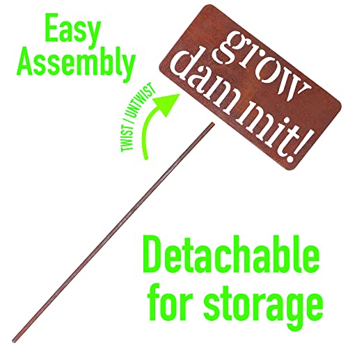 Grow Dammit Funny Garden Sign, Unique Outside Gardening Decor Outdoor, Flower Vegetable Garden Accessories, Fun Gardening Gifts for Women Men Mom Gardener Who Love Plants, Alloy Steel