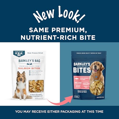 Barkley’s Bag Salmon Bites, Freeze Dried Dog Treats and Food Topper, Made with Wild-Caught Salmon, Bite-Sized Whole Pieces for Training Rewards, for All Dog Breeds, Ages & Sizes, 4 Oz Bag (1 Pack)