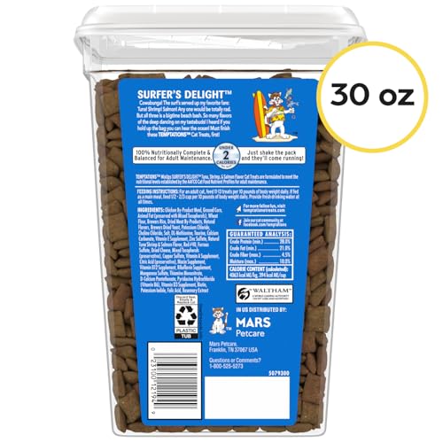 Temptations Cat Treats MixUps Surfer's Delight, Tuna, Shrimp, Salmon Flavor, Crunchy and Soft Cat Treats, 30 oz. Tub
