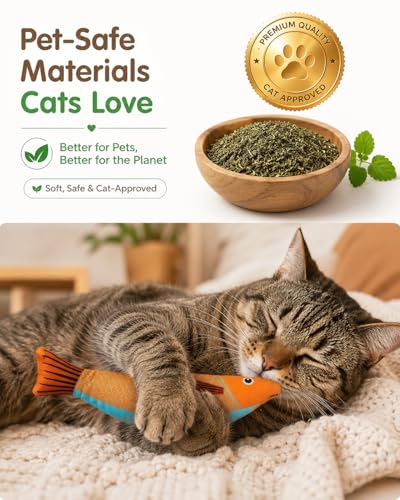 Cat Tunnel Bed with 2 Catnip Fish Toys (1000mg Natural Catnip) Interactive Cat Toys, Cat Tubewith Kitten Toys for Indoor Kittens, Collapsible Play Tunnel, Dark Grey