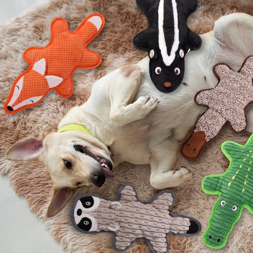 5 Pack No Stuffing Squeaky Dog Toys for Large Dogs - Interactive Durable Plush Chew Toy with Crinkle Paper, Safe Pet Toy for Small to Large Breed, Ideal for Puppy Gifts & Tug of War Toys