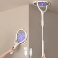 GeckoMan Rotating Head Electric Fly Swatter Racket Rechargeable Bug Zapper Racket Bug Zapper Indoor Fly Zapper Mosquito Zapper Flies Killer for Indoors, with a Telescopic Extension