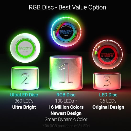 TOSY Flying Disc - 108 RGB Multicolor or 36 Monocolor LEDs, Super Bright, Smart Modes, Easter Basket Stuffers Gift, Camping Toy for Kid/Teen/Adult, Auto Light Up, Rechargeable, Waterproof, 175g