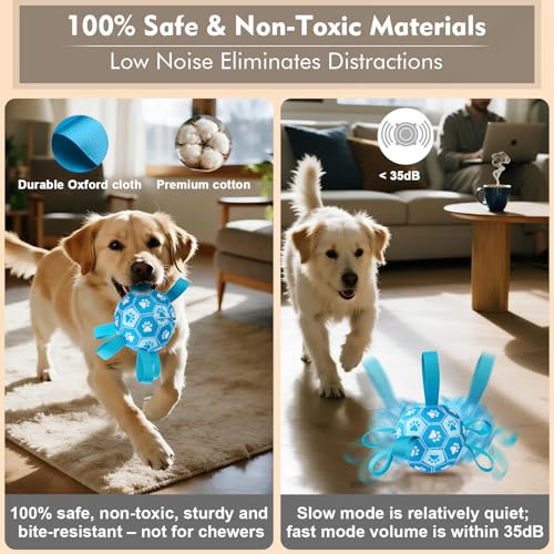 Interactive Dog Toys Dog Soccer Ball to Keep Them Busy,Durable Automatic Moving Jumping Dog Balls with Straps for Small/Medium/Large Dogs, USB Rechargeable,Not for Aggressive Chewers