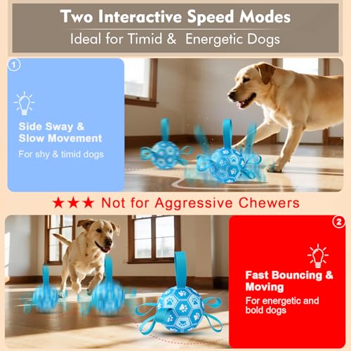 Interactive Dog Toys Dog Soccer Ball to Keep Them Busy,Durable Automatic Moving Jumping Dog Balls with Straps for Small/Medium/Large Dogs, USB Rechargeable,Not for Aggressive Chewers